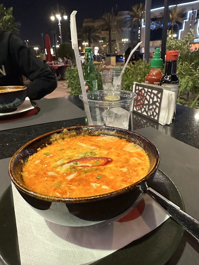 A close-up of a delicious-looking seafood soup served at Agus Restaurant.