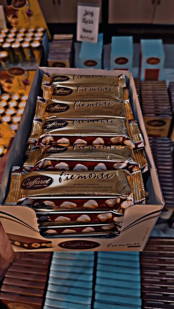A box of Ciaffarel Piemonte chocolates with whole hazelnuts.