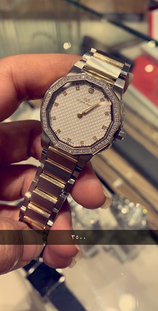 A person holds a luxurious two-tone watch with a diamond-encrusted bezel.