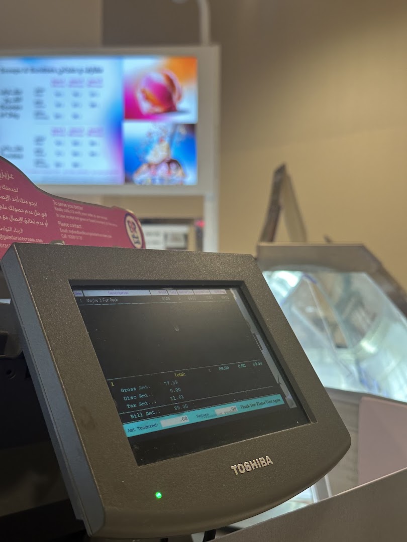 A close-up of a Baskin Robbins point-of-sale system displaying a transaction receipt.