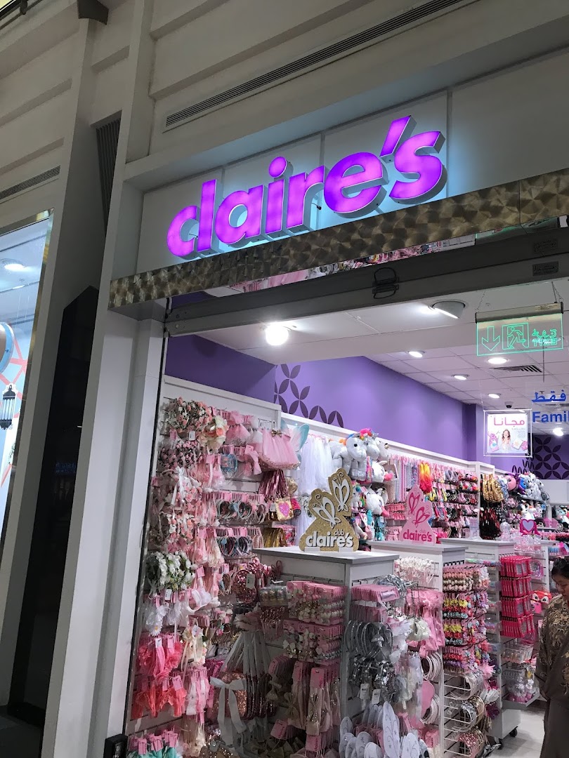 The entrance of Claire's shop, filled with colorful accessories for girls.