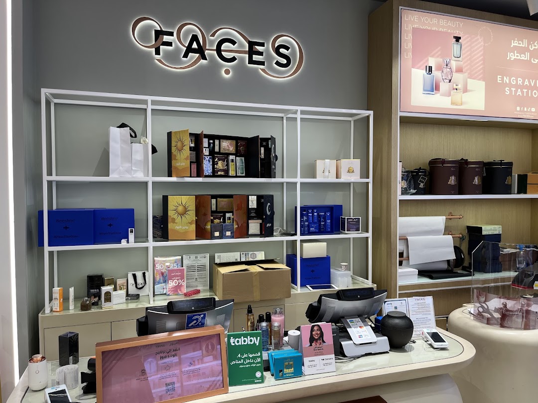 A well-lit retail store interior showcasing beauty products and a checkout counter.
