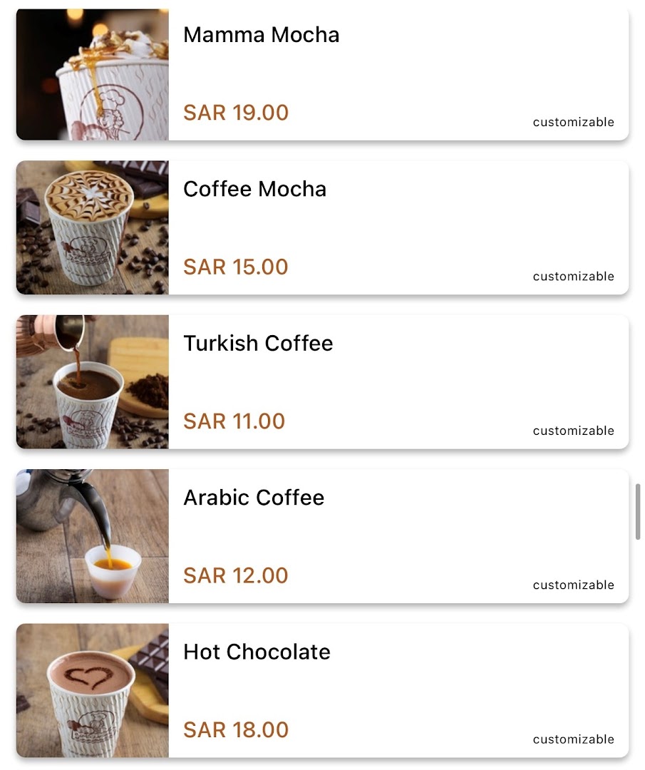 Menu page for MammaBunz Cafe