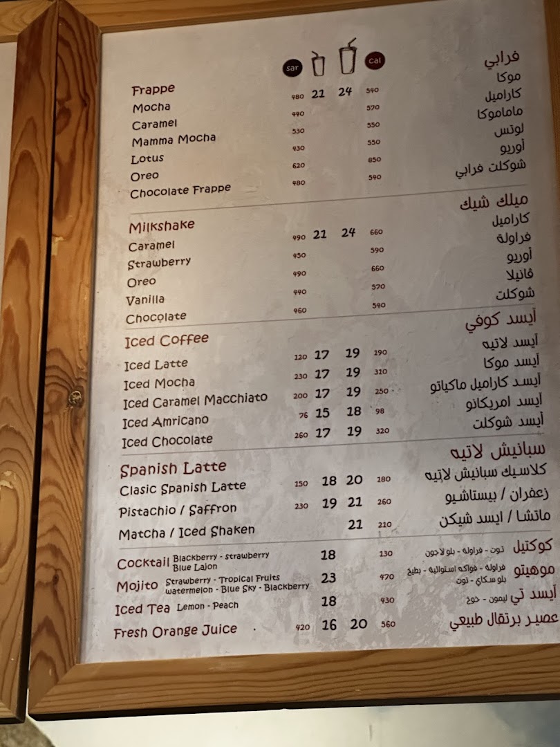 Menu page for MammaBunz Cafe