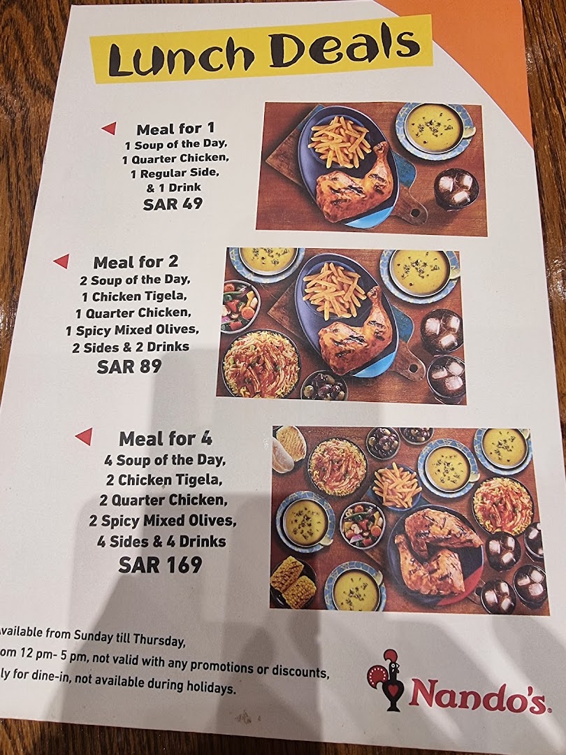 Menu page for Nandos - Granada Mall