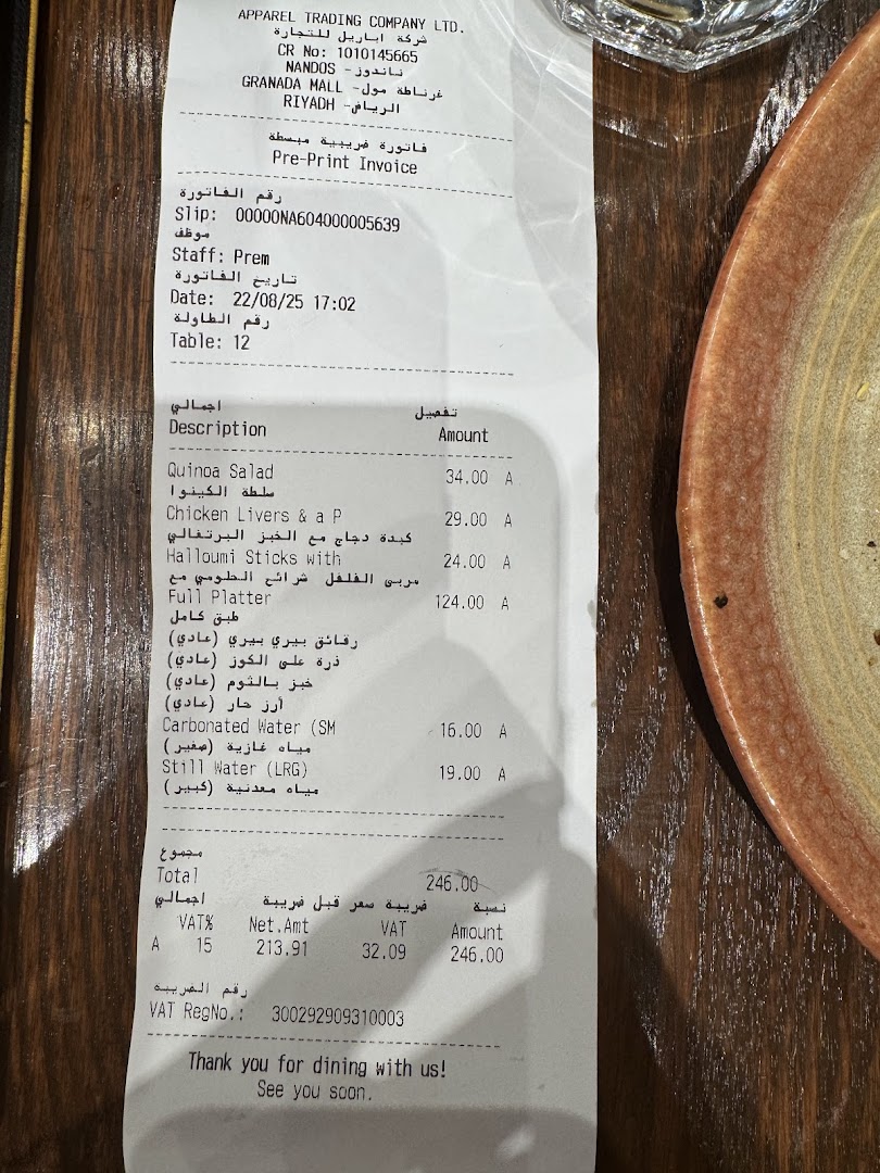 Menu page for Nandos - Granada Mall