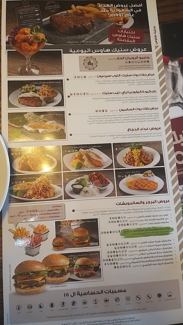 Menu page for Steak House
