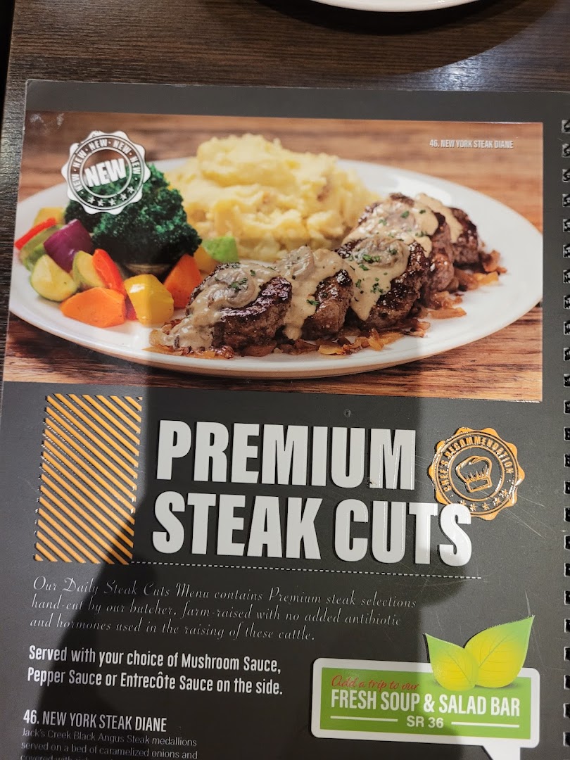 Menu page for Steak House