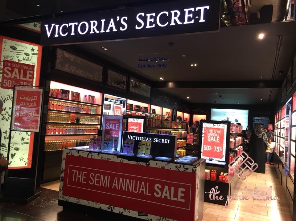 The Victoria's Secret store entrance with a prominent "Semi Annual Sale" promotion.